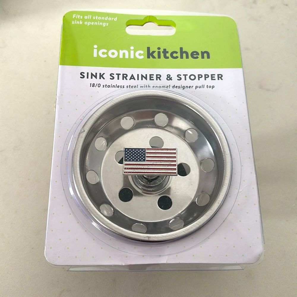 Stainless Steel Sink Strainer & Stopper with enamel designer pull top Americana
